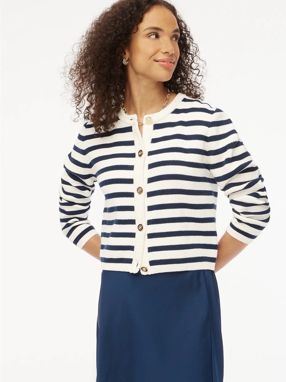 J Crew Factory Cotton Lady Jacket in Striped Navy and White
